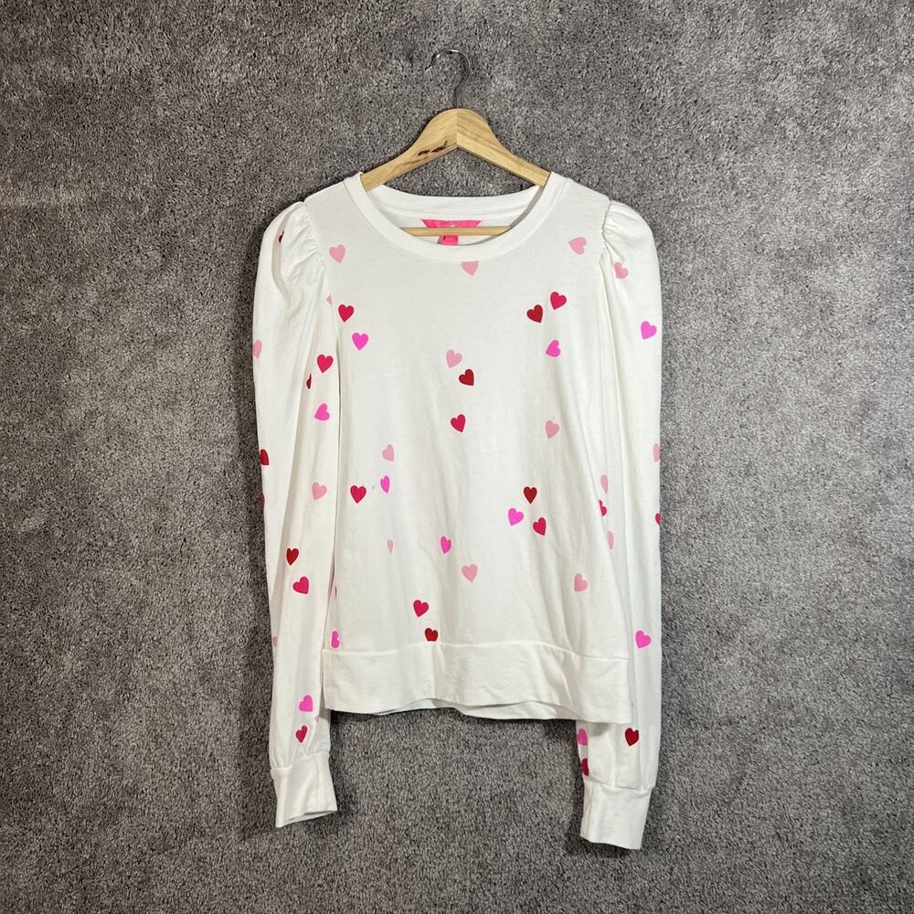 Lilly Pulitzer Jansen Shirt Womens Size XS White Heart Print Long Sleeve Top